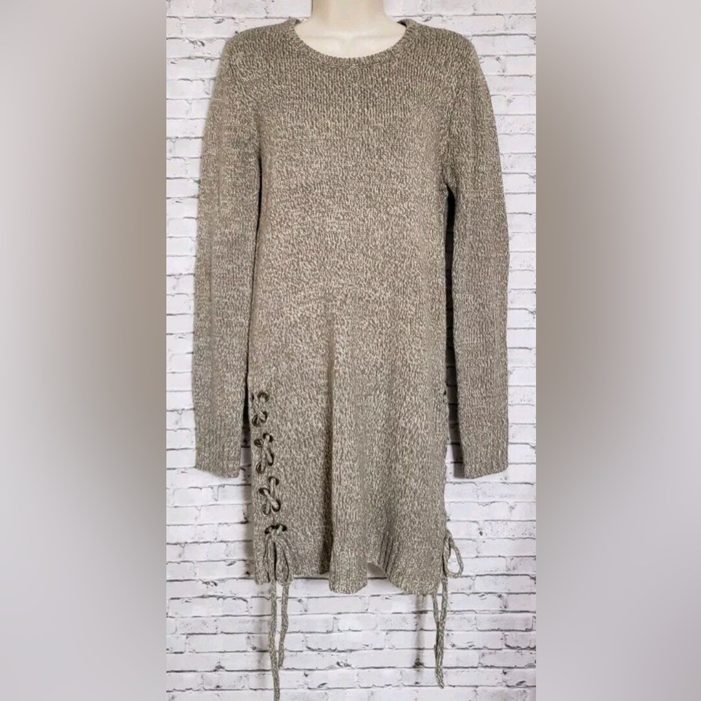 NWT Francesca’s Cloth By Design Womens Large Sweater Dress Tie Up Side Hem Brow